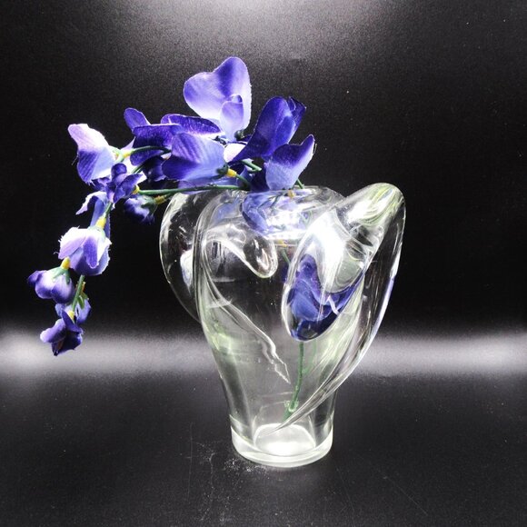 Vintage Art Nouveau clear heavy crystal glass bud vase with side swirls - 6" - Picture 7 of 15